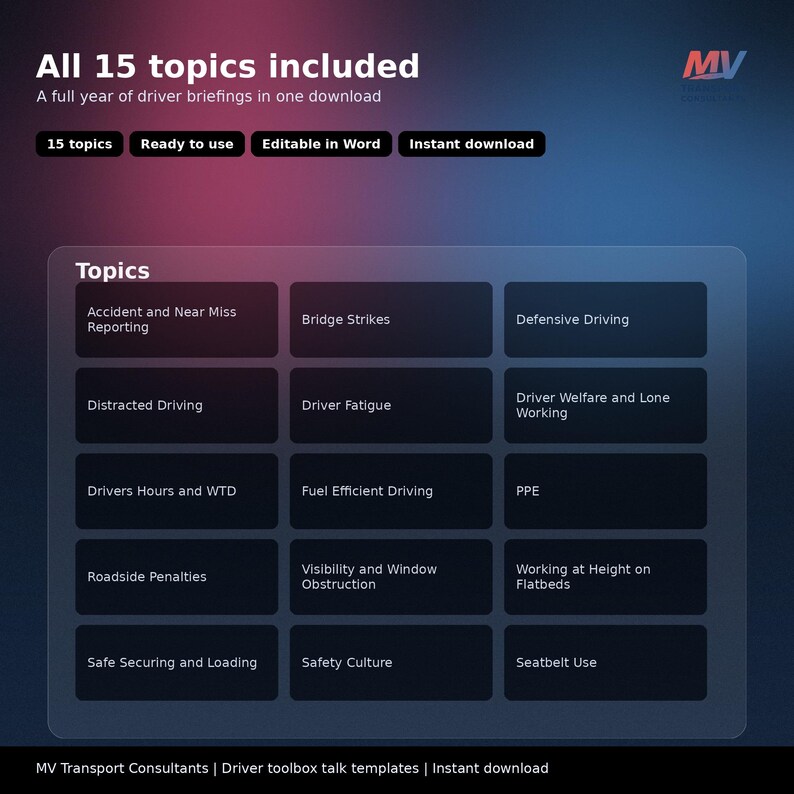 HGV toolbox talks product