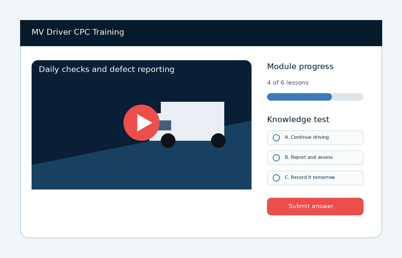 Concept preview of planned HGV Driver CPC training