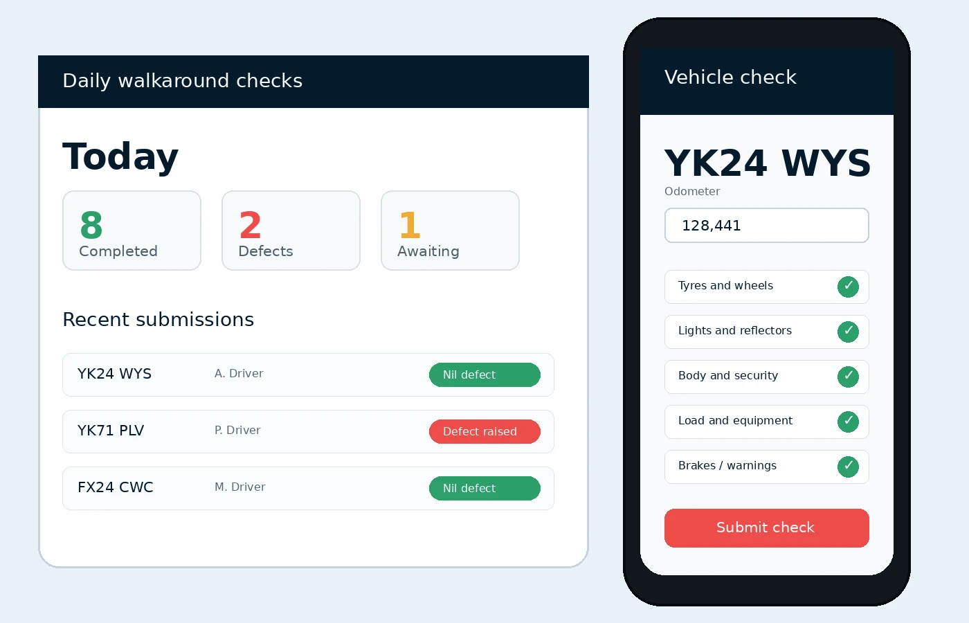 Concept preview of the planned online driver walkaround check app